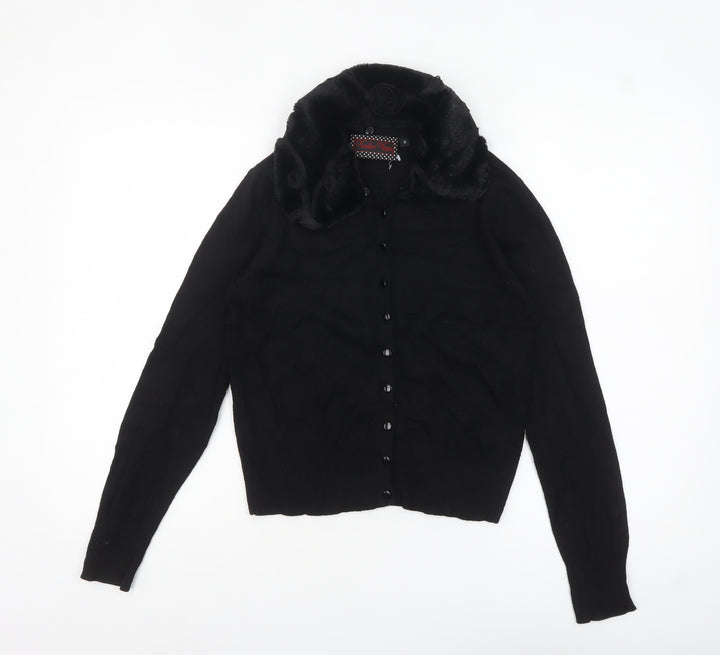 Voodoo Vixen Women's Black Faux Fur Collar Cardigan Size S