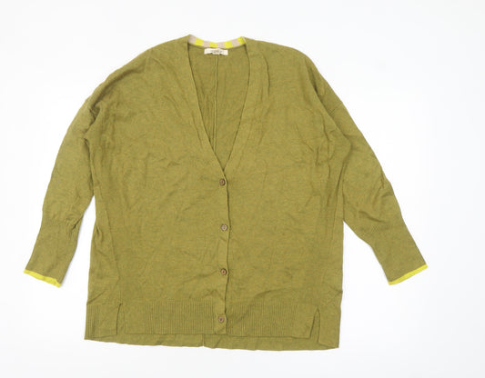 White Stuff Women's Green Cotton Blend V-Neck Cardigan UK 12