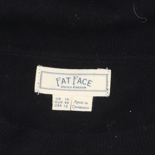 Fat Face Women's Black Crew Neck Wool Blend Jumper Size 16