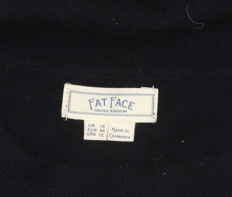 Fat Face Women's Black Crew Neck Wool Blend Jumper Size 16