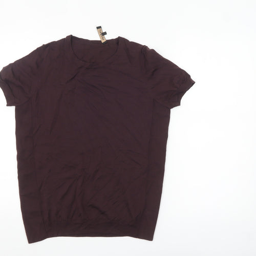Jaeger Womens Brown Wool Short Sleeve Crew Neck Jumper L