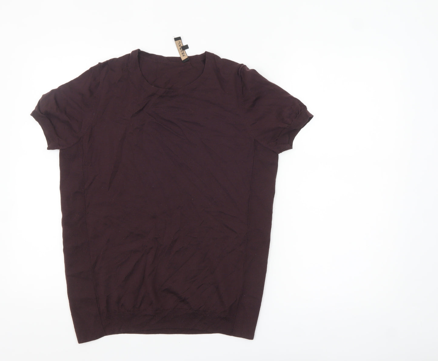 Jaeger Womens Brown Wool Short Sleeve Crew Neck Jumper L