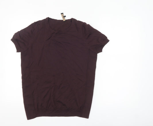 Jaeger Womens Brown Wool Short Sleeve Crew Neck Jumper L