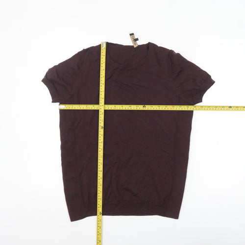 Jaeger Womens Brown Wool Short Sleeve Crew Neck Jumper L