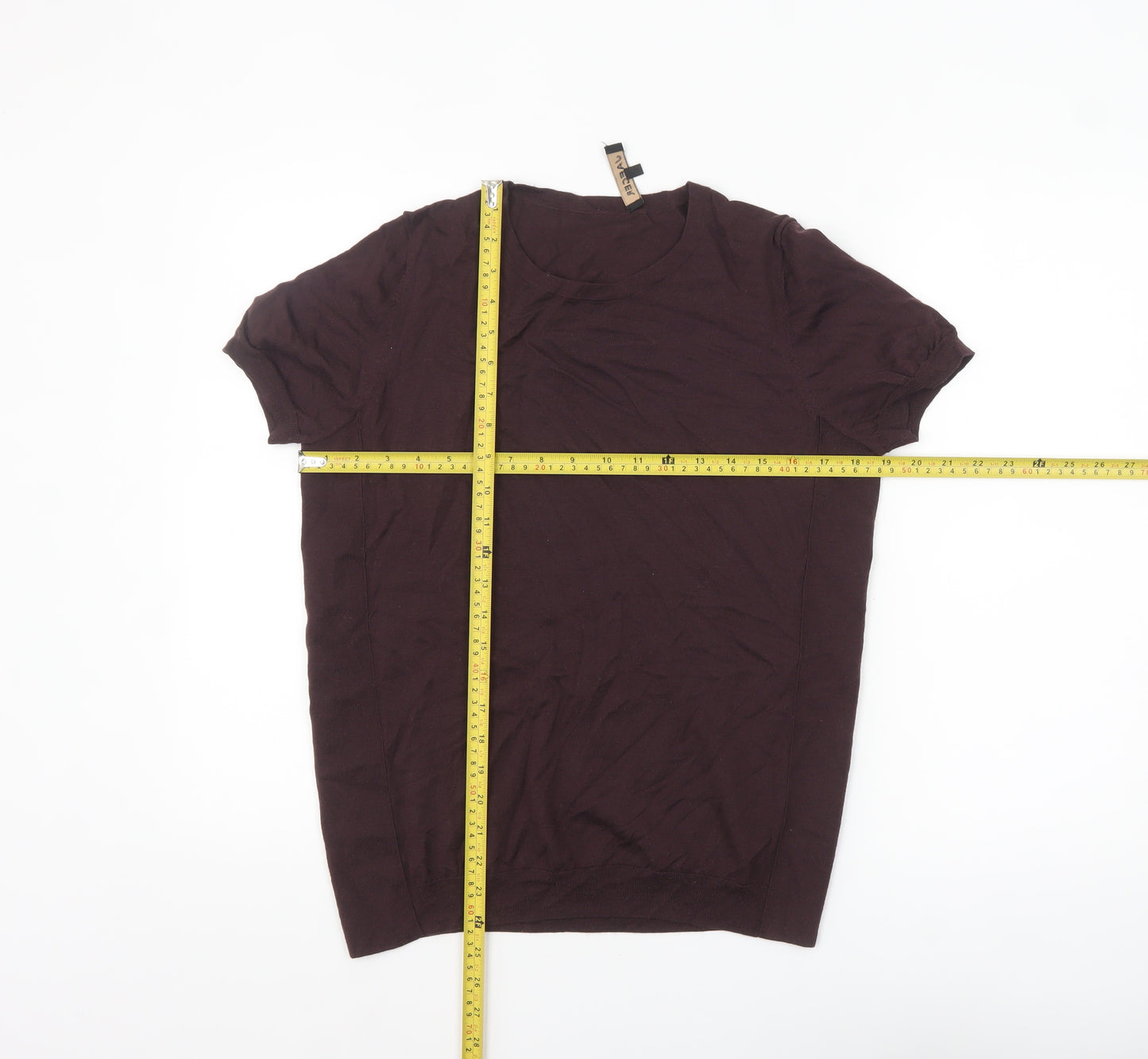 Jaeger Womens Brown Wool Short Sleeve Crew Neck Jumper L