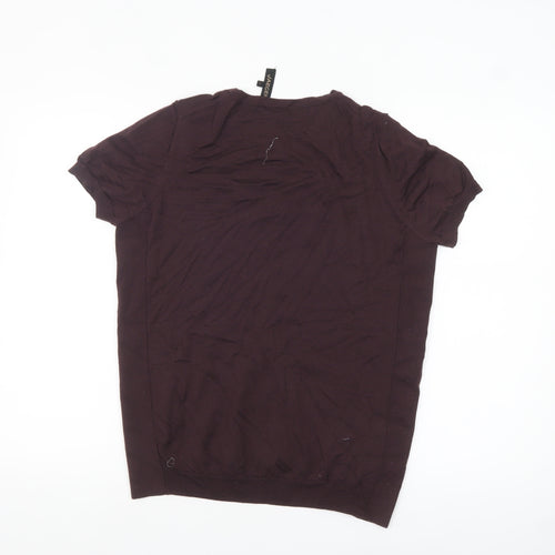 Jaeger Womens Brown Wool Short Sleeve Crew Neck Jumper L