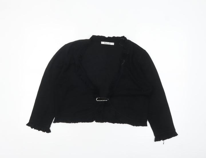 M&Co Women’s Black Ruffle Trim Cardigan Size M Long Sleeve