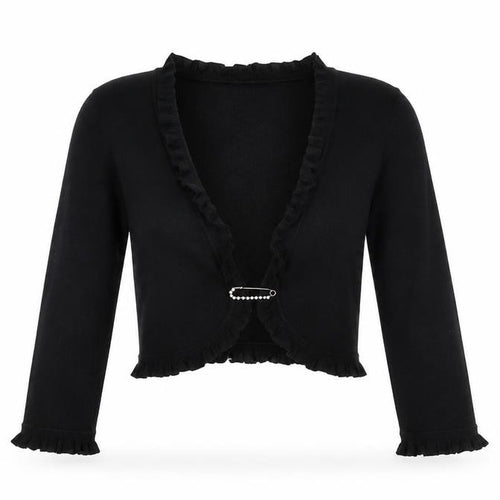 M&Co Women’s Black Ruffle Trim Cardigan Size M Long Sleeve