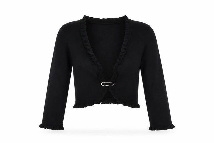 M&Co Women’s Black Ruffle Trim Cardigan Size M Long Sleeve