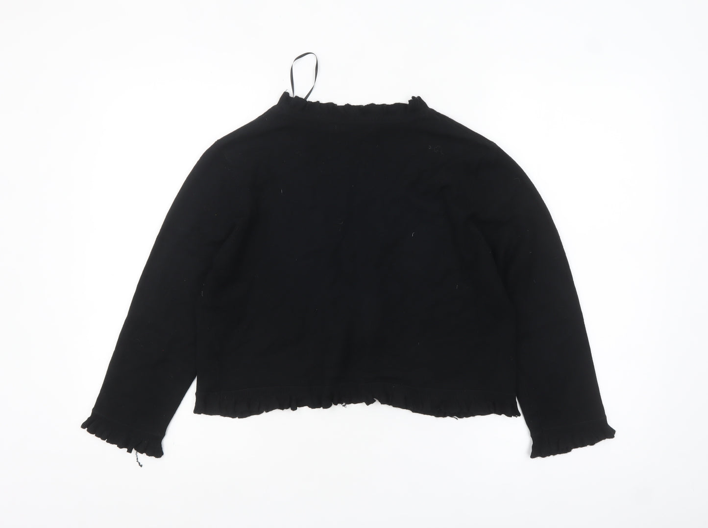 M&Co Women’s Black Ruffle Trim Cardigan Size M Long Sleeve