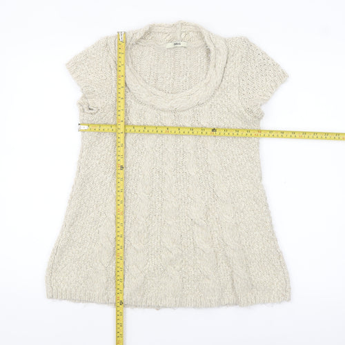 Oasis Women Beige Chunky Knit Cowl Neck Short Sleeve Jumper L