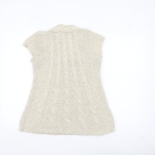 Oasis Women Beige Chunky Knit Cowl Neck Short Sleeve Jumper L