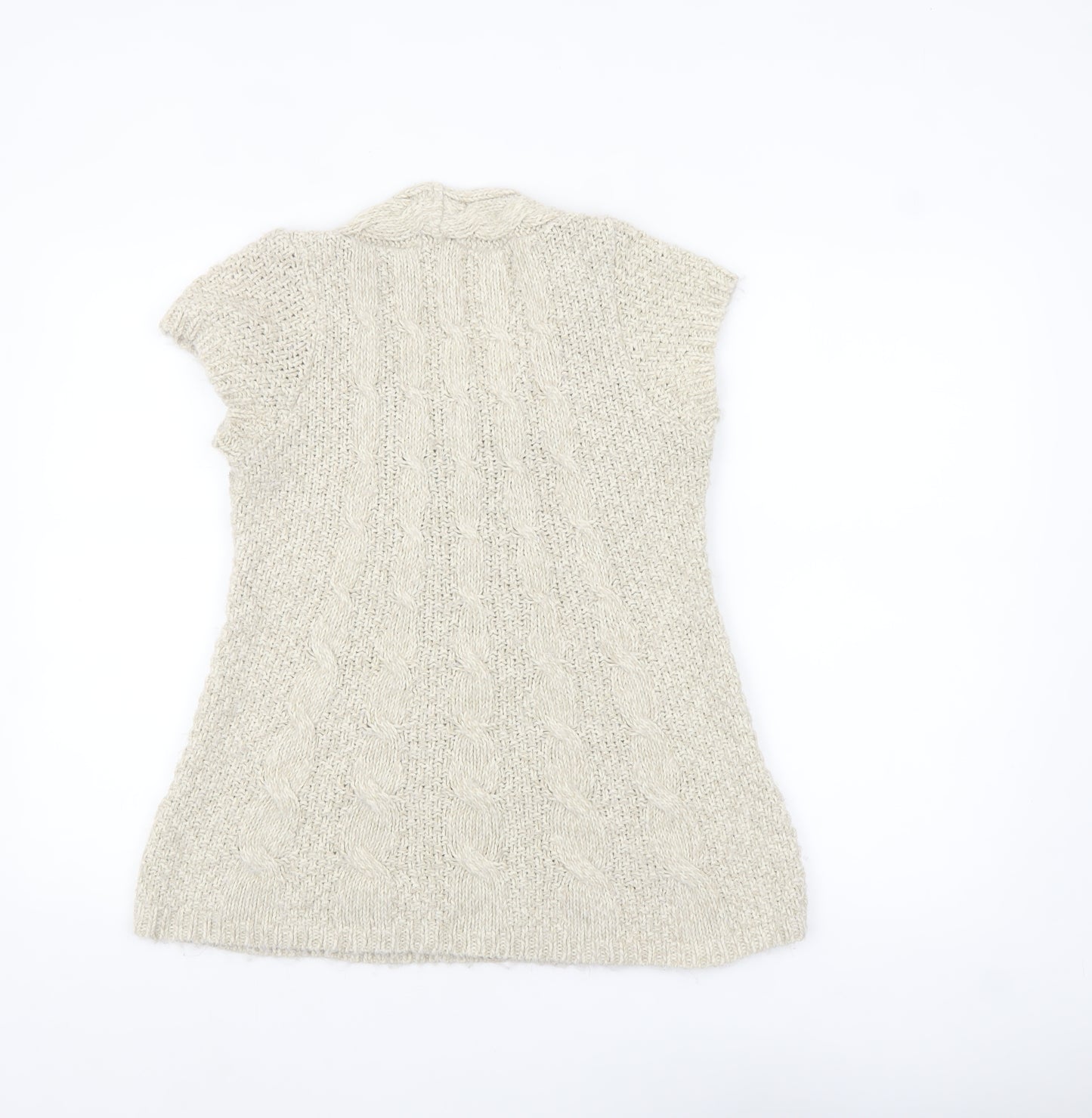 Oasis Women Beige Chunky Knit Cowl Neck Short Sleeve Jumper L