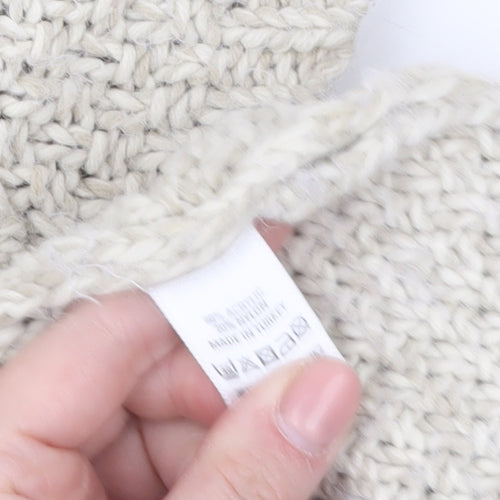 Oasis Women Beige Chunky Knit Cowl Neck Short Sleeve Jumper L