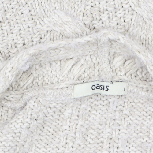 Oasis Women Beige Chunky Knit Cowl Neck Short Sleeve Jumper L