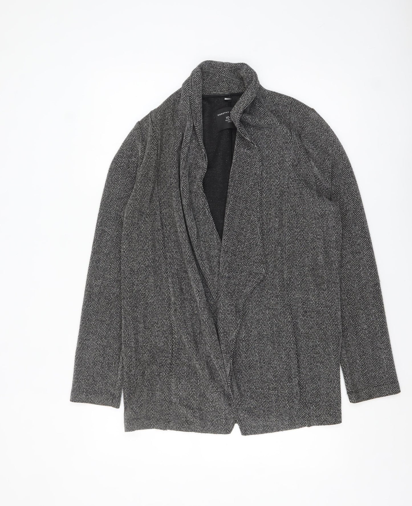 Dorothy Perkins Women Grey Herringbone Open Blazer Jacket Size 10