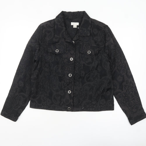 Christopher & Banks Women's Black Jacquard Button-Up Jacket Size M