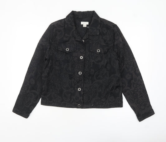 Christopher & Banks Women's Black Jacquard Button-Up Jacket Size M