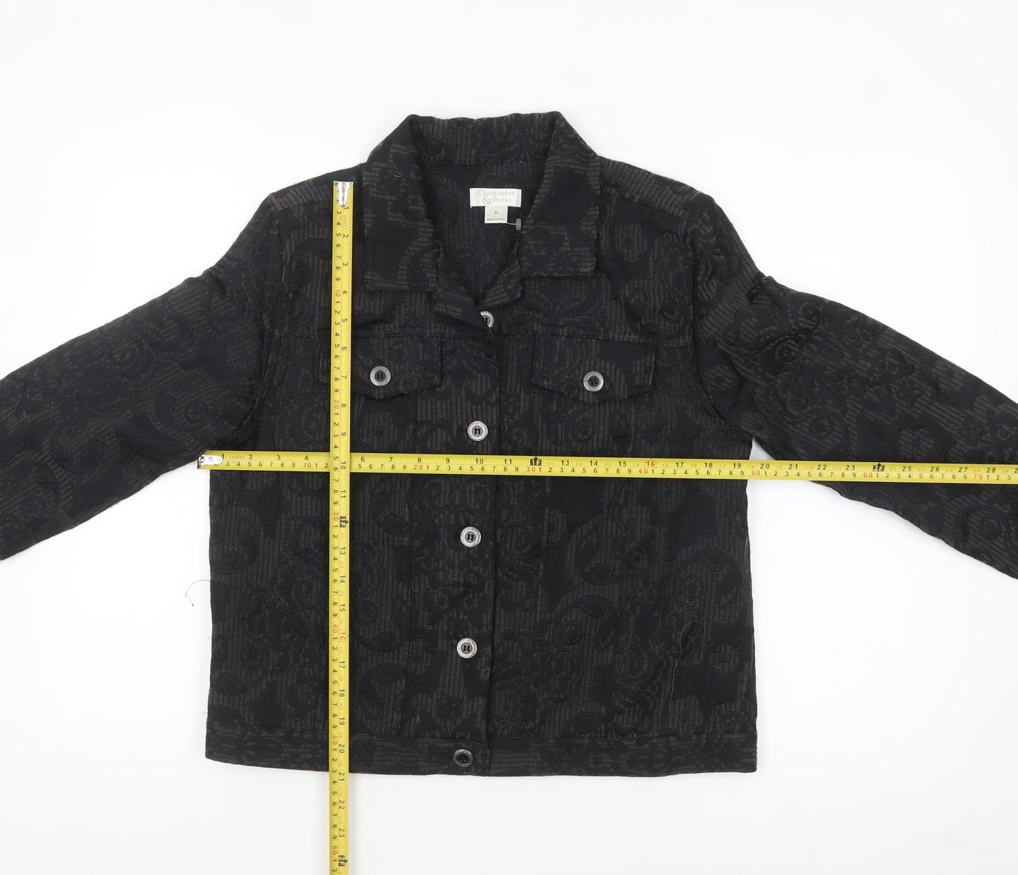Christopher & Banks Women's Black Jacquard Button-Up Jacket Size M