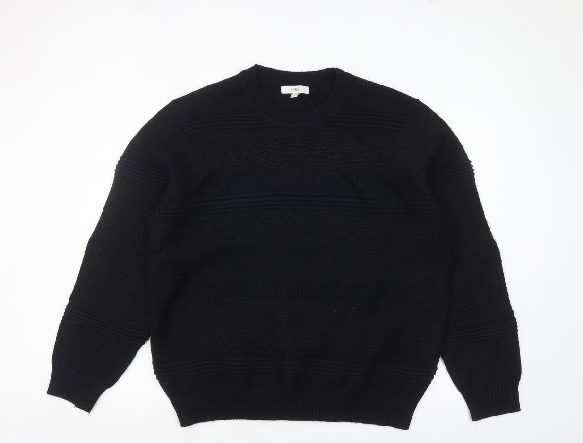 Marks and Spencer Mens Black 2XL Crew Neck Knit Jumper