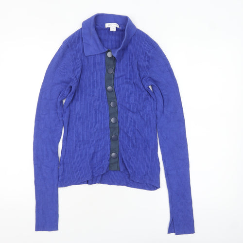 Warehouse Women Blue Collared Long Sleeve Button Cardigan M