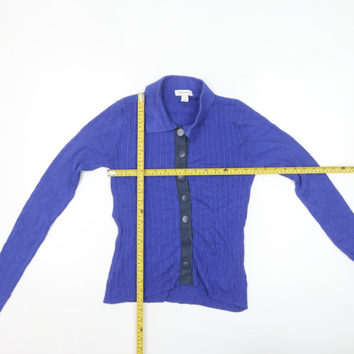 Warehouse Women Blue Collared Long Sleeve Button Cardigan M