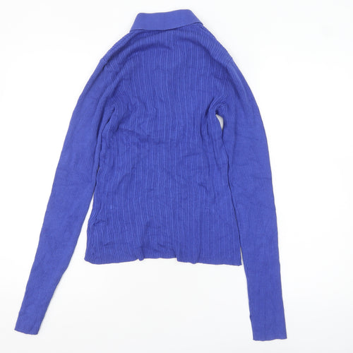 Warehouse Women Blue Collared Long Sleeve Button Cardigan M