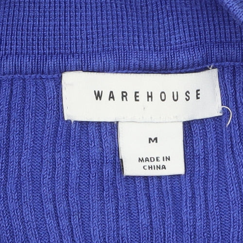 Warehouse Women Blue Collared Long Sleeve Button Cardigan M
