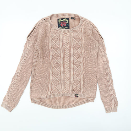 Superdry Women's Beige Cable Knit Cotton Jumper UK 10