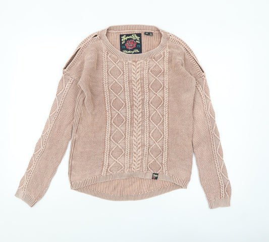 Superdry Women's Beige Cable Knit Cotton Jumper UK 10