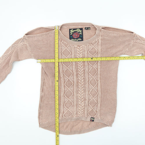 Superdry Women's Beige Cable Knit Cotton Jumper UK 10