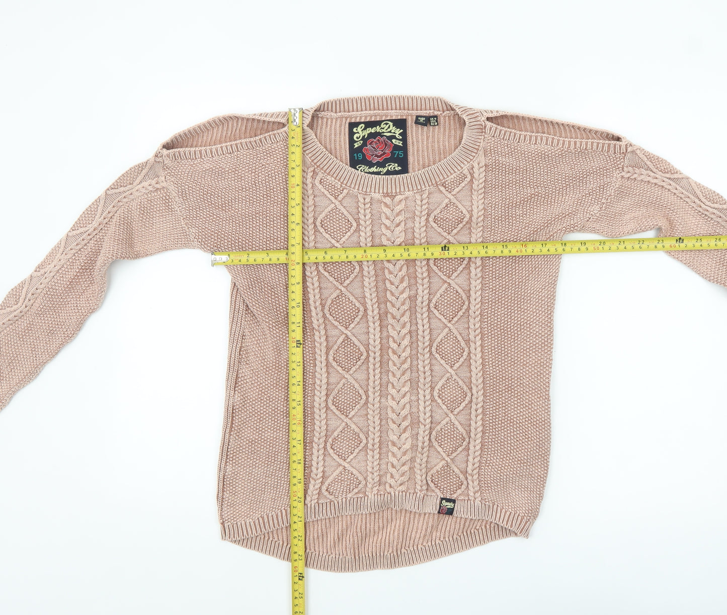 Superdry Women's Beige Cable Knit Cotton Jumper UK 10