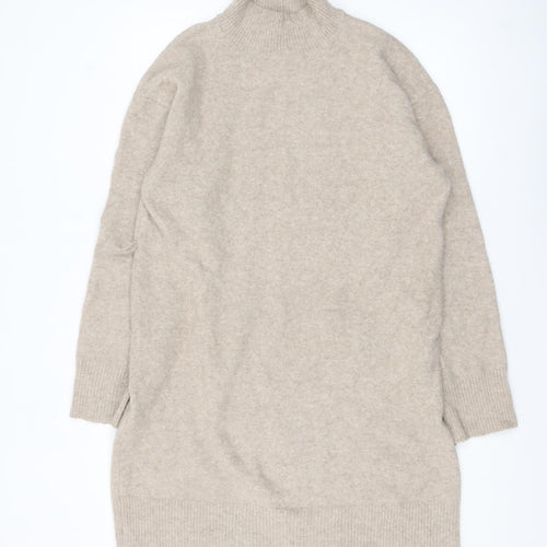 New Look Women Beige Roll Neck Long Sleeve Tunic Jumper Size L
