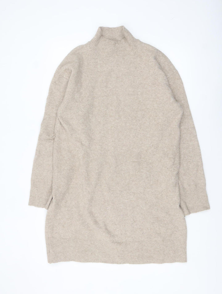 New Look Women Beige Roll Neck Long Sleeve Tunic Jumper Size L
