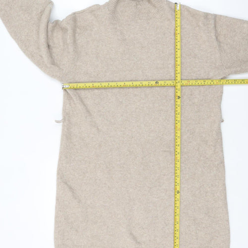 New Look Women Beige Roll Neck Long Sleeve Tunic Jumper Size L