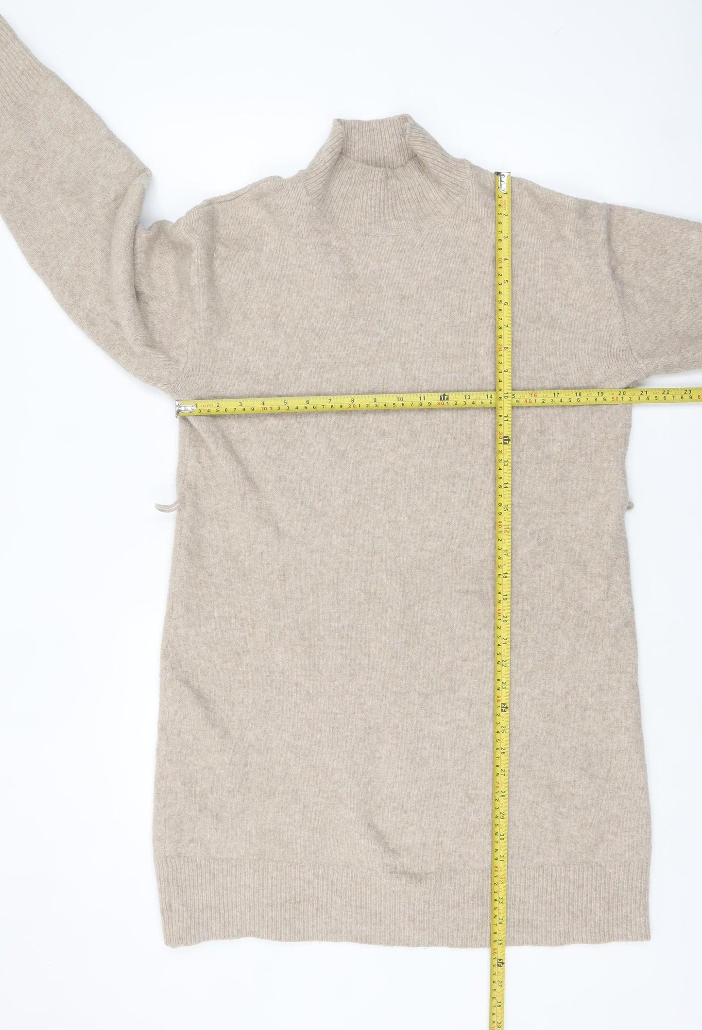 New Look Women Beige Roll Neck Long Sleeve Tunic Jumper Size L