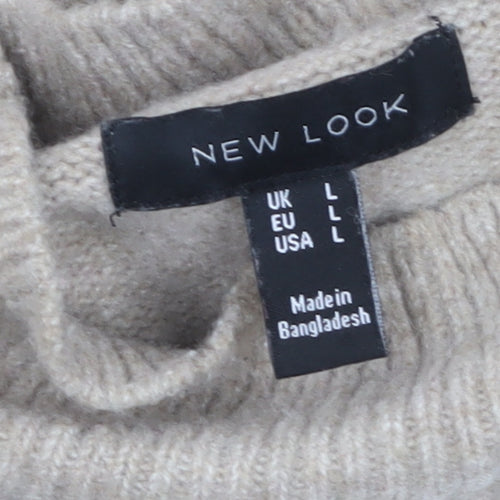 New Look Women Beige Roll Neck Long Sleeve Tunic Jumper Size L