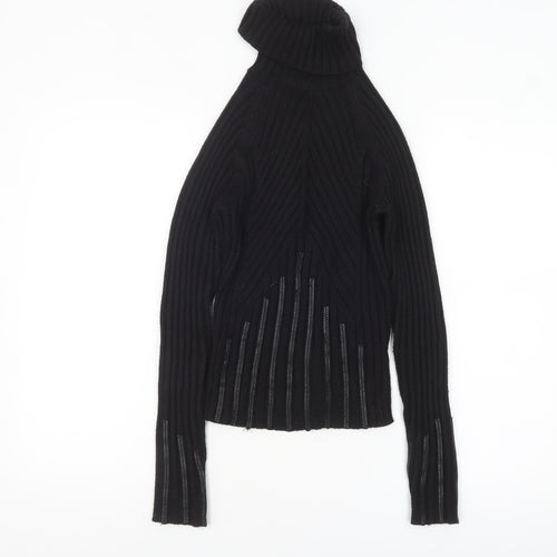 River Island Women's Black Roll Neck Ribbed Knit Jumper Size 10