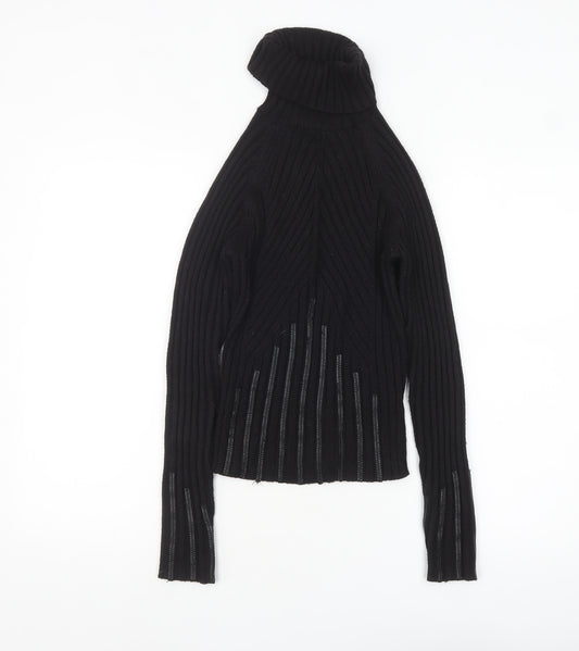 River Island Women's Black Roll Neck Ribbed Knit Jumper Size 10
