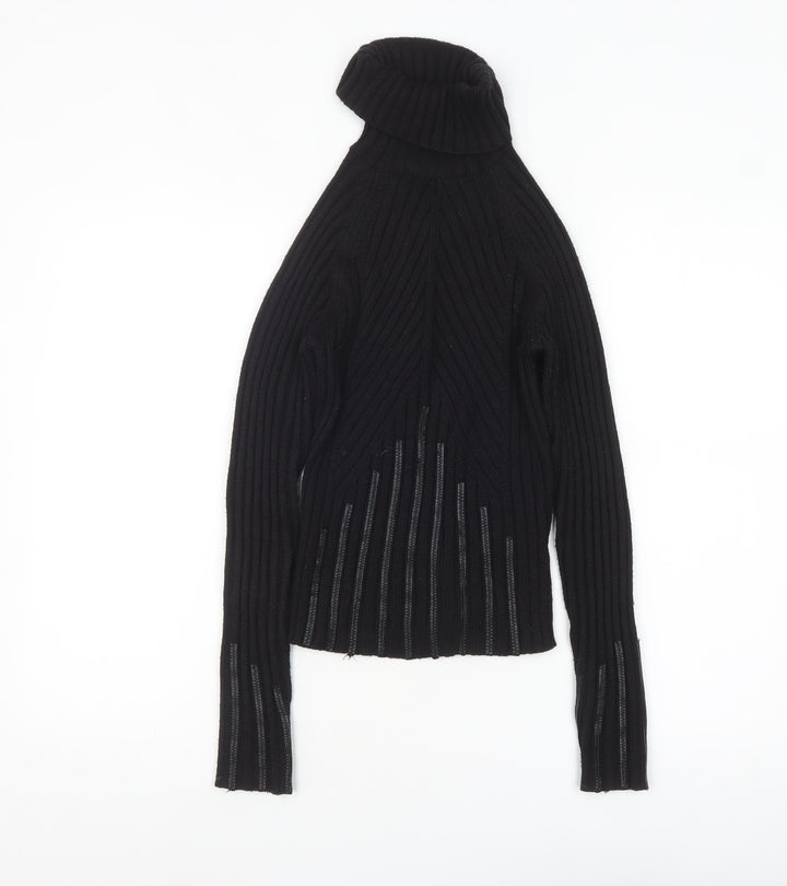 River Island Women's Black Roll Neck Ribbed Knit Jumper Size 10
