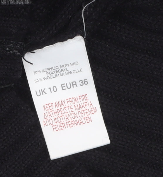 River Island Women's Black Roll Neck Ribbed Knit Jumper Size 10