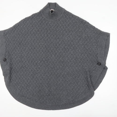 Amaryllis Women Grey High Neck Cable-Knit Cape Jumper M