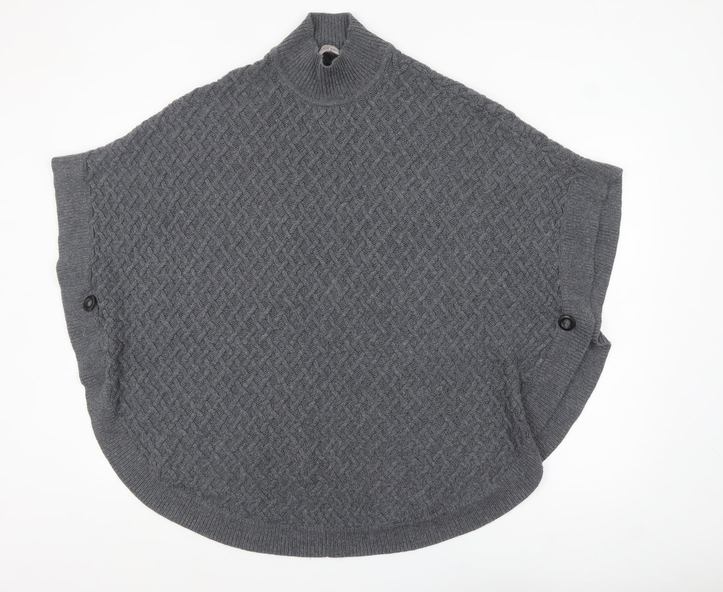Amaryllis Women Grey High Neck Cable-Knit Cape Jumper M