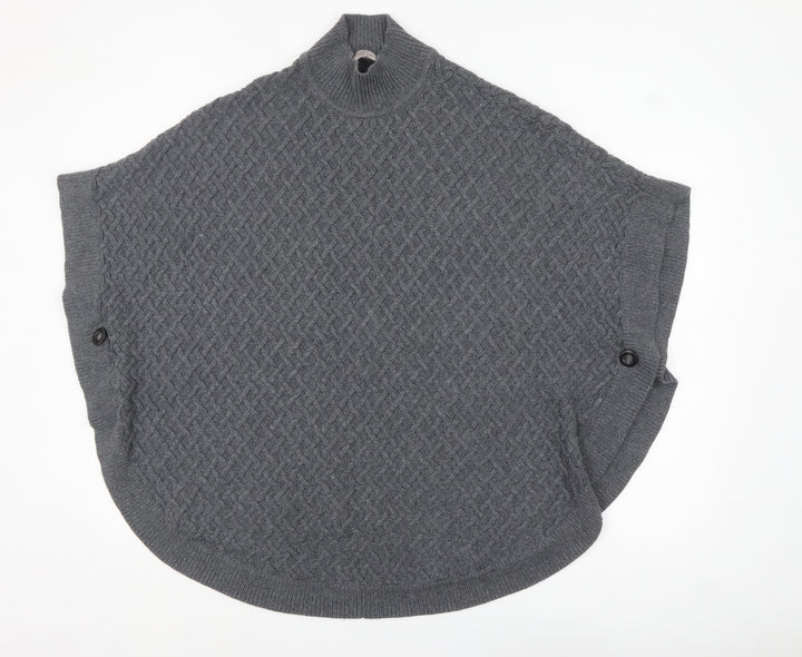 Amaryllis Women Grey High Neck Cable-Knit Cape Jumper M