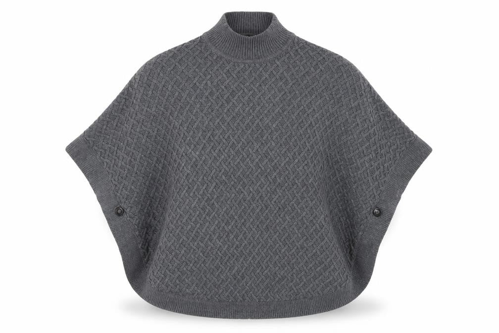 Front view of Amaryllis Women Grey High Neck Cable-Knit Cape Jumper M