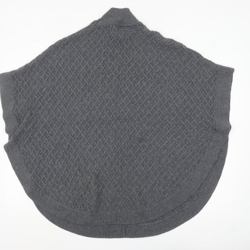Amaryllis Women Grey High Neck Cable-Knit Cape Jumper M