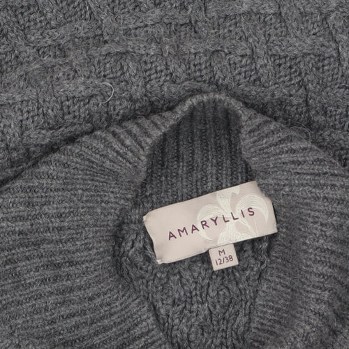 Amaryllis Women Grey High Neck Cable-Knit Cape Jumper M