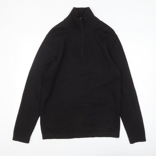 Laypun Men’s Black Wool Blend 1/2 Zip High Neck Jumper Size 2XL