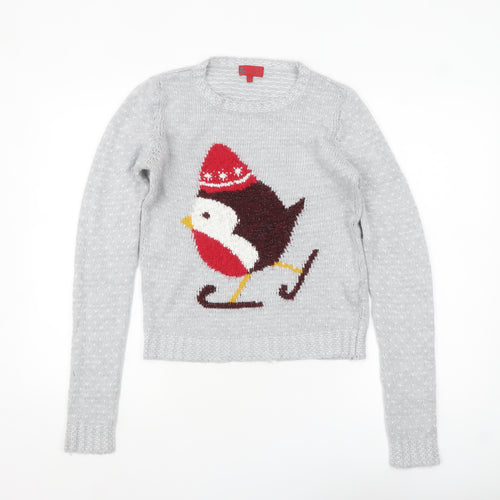 Next Women’s Grey Christmas Bird Jumper Size 6 Pullover Knit