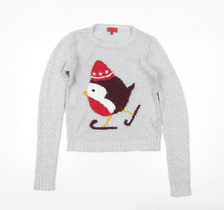 Next Women’s Grey Christmas Bird Jumper Size 6 Pullover Knit